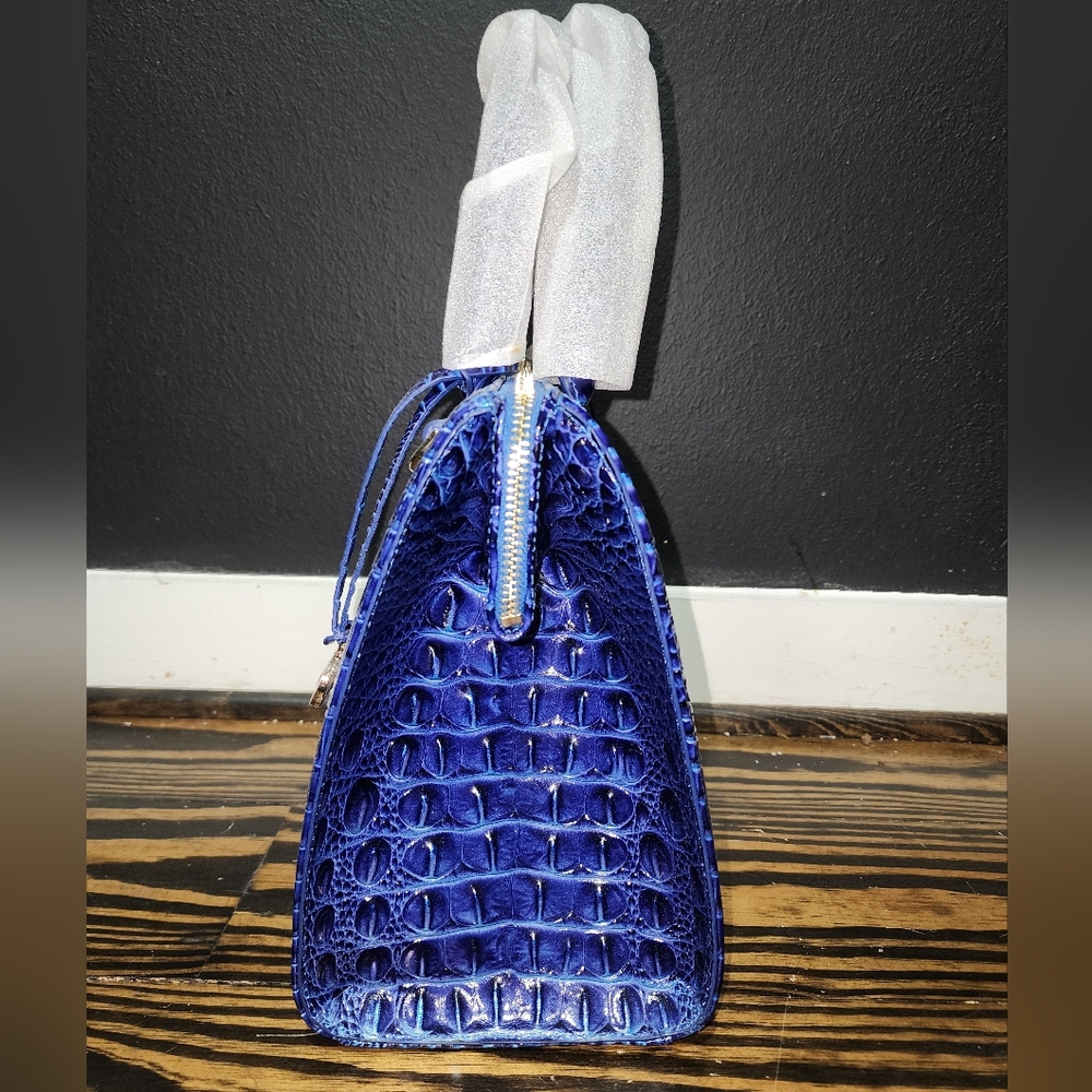 Brahmin Small Caroline Affinity Ombre Melbourne Blue Crocodile-Embossed Satchel. - Picture 7 of 10